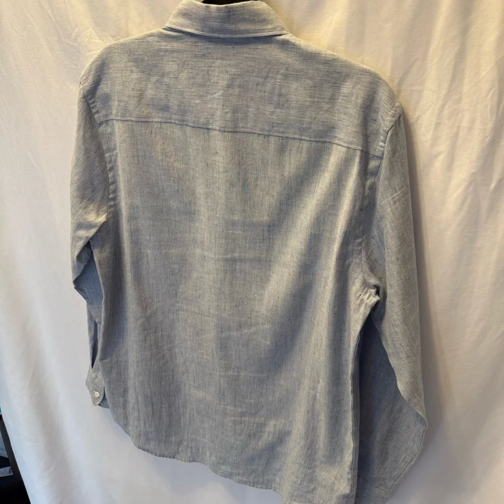 Perry Ellis Linen/Cotton M Blend Button Down Shirt Lagenlook Classic Vacation‎